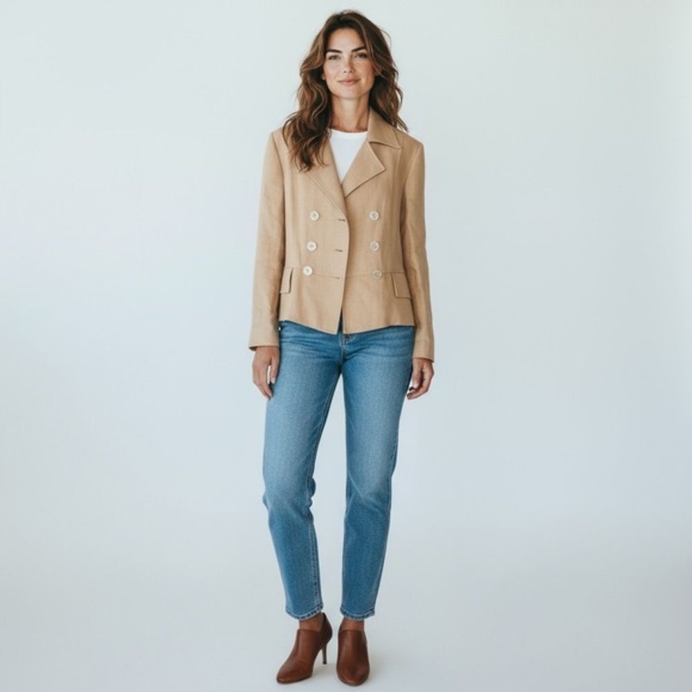 Vintage Barney's New York Women's Cream Double-Breasted Jacket